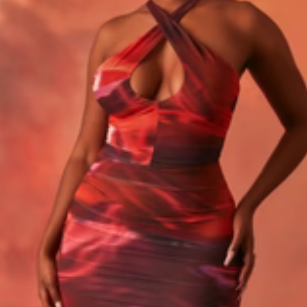 Oh Polly Red Ruched Halter Dress
